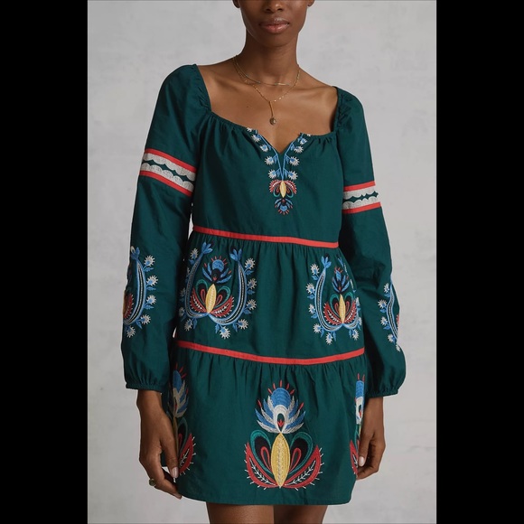 ANTHROPOLOGIE LET ME BE Embroidered Tunic Mini Dress - Picture 2 of 10